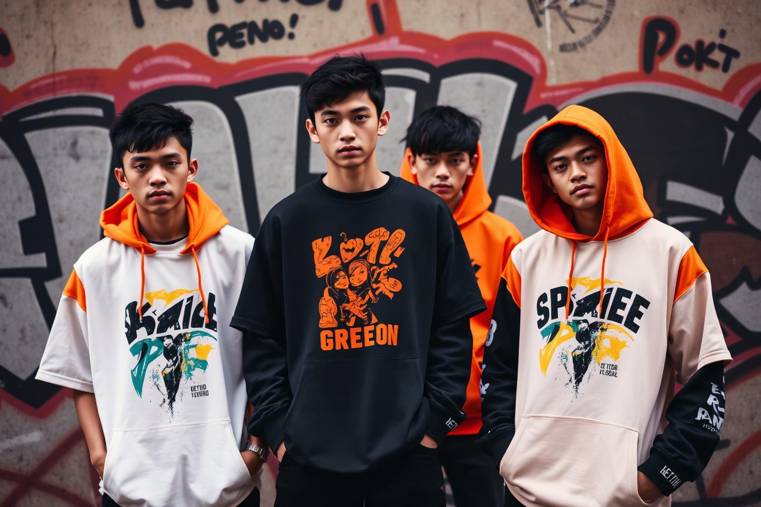 Jakarta streetwear crew wearing custom Jaktees prints